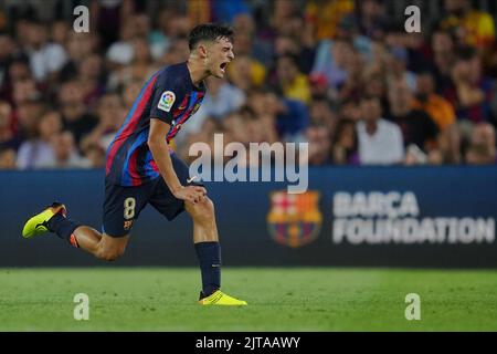Barcelona, Spanien. 28. August 2022. Pedro Gonzalez Pedri vom FC Barcelona während des La Liga-Spiels zwischen dem FC Barcelona und Real Valladolid spielte am 28. August 2022 im Camp Nou Stadium in Barcelona, Spanien. (Foto von Colas Buera / PRESSIN) Credit: PRESSINPHOTO SPORTS AGENCY/Alamy Live News Stockfoto