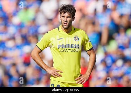 Getafe, Madrid, Spanien. 28. August 2022, Alfonso Pedraza von Villarreal CF während des La Liga-Spiels zwischen Getafe CF und Villarreal CF spielte am 28. August 2022 im Coliseum Alfonso Peres Stadium in Getafe, Madrid , Spanien. (Foto von Ruben Albarran / PRESSIN) Stockfoto