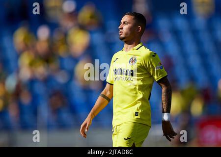 Getafe, Madrid, Spanien. Am 28. August 2022 spielte Yeremy Pino von Villarreal CF während des La Liga-Spiels zwischen Getafe CF und Villarreal CF am 28. August 2022 im Coliseum Alfonso Peres Stadium in Getafe, Madrid, Spanien. (Foto von Ruben Albarran / PRESSIN) Stockfoto