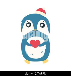 Pinguin im roten Hut. Niedliche Weihnachten Pinguin Charakter. Vektorgrafik isoliert auf weißem Hintergrund Stock Vektor