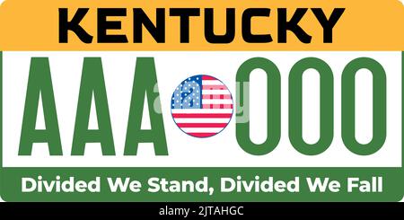 Kfz-Kennzeichen in Kentucky in den Vereinigten Staaten von Amerika, Kfz-Kennzeichen. Kfz-Lizenznummern verschiedener amerikanischer Staaten. Vintage. Stock Vektor