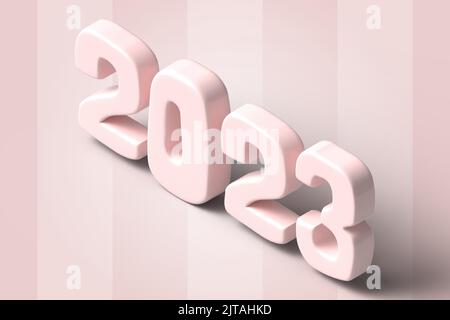 Text zu Neujahr 2023 3D. Zahl im Cartoon-Stil. 2023 Typ Nummer Szene Plattformen mit pastellrosa Formen. Realistische Mock-up für Werbung, Banner Stock Vektor