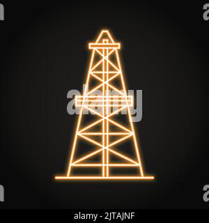 Neon-Öl-Rig-Ikone im Line-Stil. Ölbohrer-Symbol. Vektorgrafik. Stock Vektor