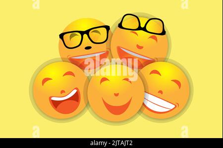 Smile Expression Emoji, viele gelbe Kugeln mit lächelndem Gesicht gut für die Welt-Smile-Day-Feier, flaches Design, Broschürendesign, Poster, Broschüre, c Stock Vektor