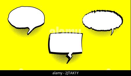 Set von leeren handgezeichneten Comic-Sprechblasen mit Halbtonschatten. Pop-Art-Style. Vektorgrafik Stock Vektor