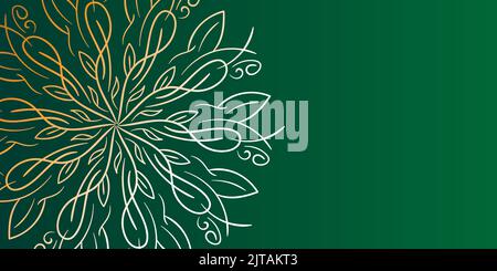 Einfaches Bannerdesign mit goldenem Mandala auf grünem Hintergrund. Für Text platzieren Stock Vektor