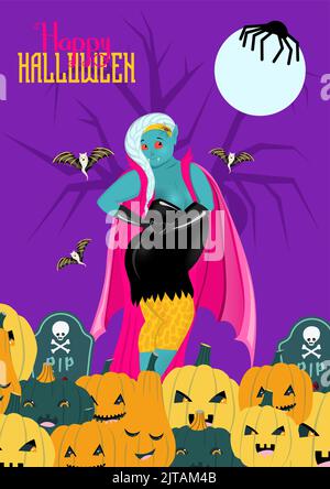 Happy Halloween Banner oder Party Einladung Hintergrund.Vampir. Lustige erschreckende Charakter für Halloween. Stock Vektor