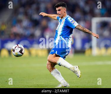 Ruben Sanchez von RCD Espanyol während des La Liga-Spiels zwischen RCD Espanyol und Real Madrid spielte am 28. August 2022 im RCDE-Stadion in Barcelona, Spanien. (Foto von Sergio Ruiz / PRESSIN) Stockfoto