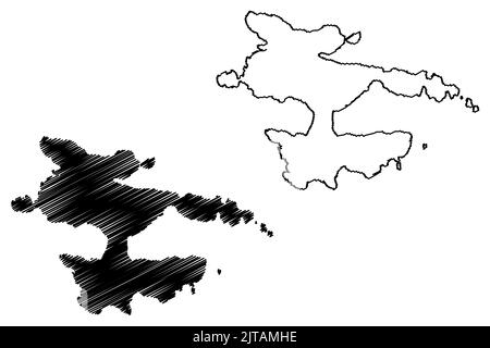Vatersay Island (Vereinigtes Königreich von Großbritannien und Nordirland, Schottland, Äußere Hebriden) Kartenvektordarstellung, Scribble-Skizze Isle of Bhat Stock Vektor