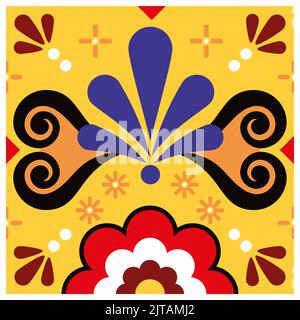 Nahtloses Vektor-Muster aus Mexiko – Dekor mit einzelnen Fliesen, inspiriert von der Volkskunst aus Mexiko, mit Blumen und dekorativem Design Stock Vektor
