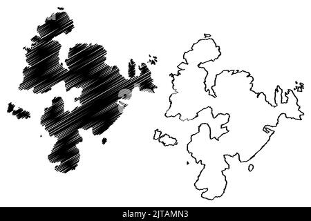 Vementry Insel (Vereinigtes Königreich von Großbritannien und Nordirland, Schottland, Shetland Inseln) Karte Vektorgrafik, scribble Skizze Insel Ve Stock Vektor