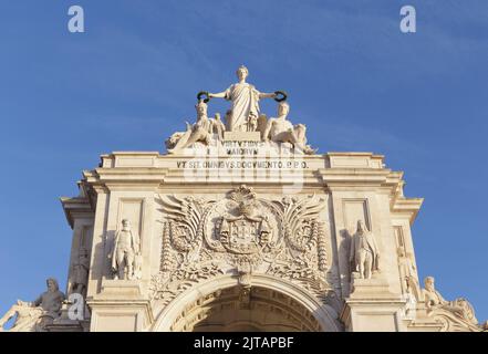 Detail des Arco da Rua Augusta oder Augusta Street Arch, Commerce Square, Praca do Comercio, Lissabon, Portugal Stockfoto