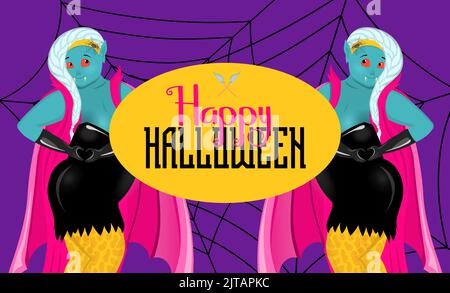 Happy Halloween Banner oder Party Einladung Hintergrund.Vampir. Lustige erschreckende Charakter für Halloween. Stock Vektor