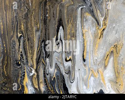 Ebru Kunst Marmor Design Hintergrund. Einzigartige Kunstdarstellung. Marmorstruktur aus flüssigem Gold. Buntes Muster für Druck auf Seide. Hand zeichnen traditionellen Pap Stockfoto