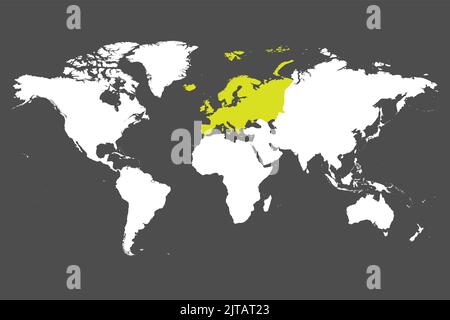 Europa Kontinent grün in Weltkarte markiert. Stock Vektor