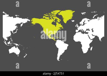 Nordamerika Kontinent grün in der Weltkarte markiert Stock Vektor