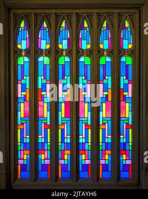 Buntglasfenster in der Lobby der St. Mary's Catholic Church in der 1420 K Street in Lincoln, Nebraska Stockfoto