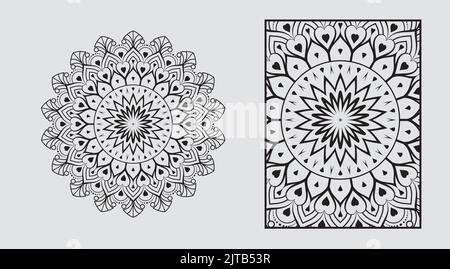 Schwarz-Weiß-Design mit floralem Mandala und geometrischem Mandala-Design Stock Vektor