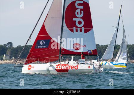 Basile Bourgnon, Edenred während des La Solitaire du Figaro 2022, Etappe 2, Monohull Beneteau 3 Segelrennen, Start am 28. August 2022, Port-la-Foret - Royan, Frankreich - Foto Nicolas Pehe / DPPI Stockfoto