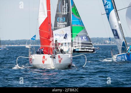 Basile Bourgnon, Edenred während des La Solitaire du Figaro 2022, Etappe 2, Monohull Beneteau 3 Segelrennen, Start am 28. August 2022, Port-la-Foret - Royan, Frankreich - Foto Nicolas Pehe / DPPI Stockfoto