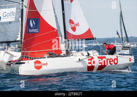 Basile Bourgnon, Edenred während des La Solitaire du Figaro 2022, Etappe 2, Monohull Beneteau 3 Segelrennen, Start am 28. August 2022, Port-la-Foret - Royan, Frankreich - Foto Nicolas Pehe / DPPI Stockfoto