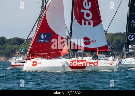 Basile Bourgnon, Edenred während des La Solitaire du Figaro 2022, Etappe 2, Monohull Beneteau 3 Segelrennen, Start am 28. August 2022, Port-la-Foret - Royan, Frankreich - Foto Nicolas Pehe / DPPI Stockfoto