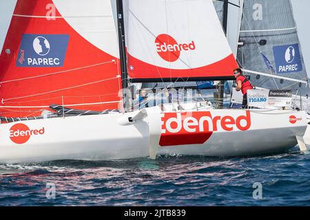 Basile Bourgnon, Edenred während des La Solitaire du Figaro 2022, Etappe 2, Monohull Beneteau 3 Segelrennen, Start am 28. August 2022, Port-la-Foret - Royan, Frankreich - Foto Nicolas Pehe / DPPI Stockfoto