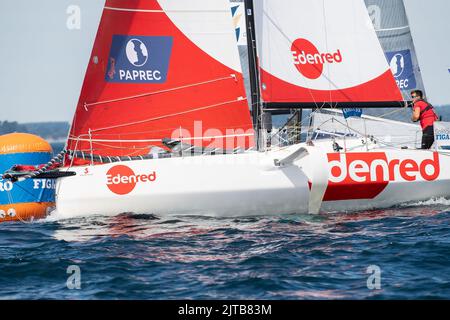 Basile Bourgnon, Edenred während des La Solitaire du Figaro 2022, Etappe 2, Monohull Beneteau 3 Segelrennen, Start am 28. August 2022, Port-la-Foret - Royan, Frankreich - Foto Nicolas Pehe / DPPI Stockfoto