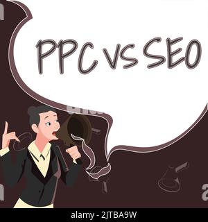 Konzeptionelle Bildunterschrift PPC vs. Seo. Wort geschrieben auf Pay per click gegen Suchmaschinen-Optimierungsstrategien Square und Oval Blank Speech Bubbles Stockfoto