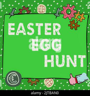 Konzeptionelle Bildunterschrift Easter Egg Hunt. Geschäftskonzept Suche besondere Season Leckereien präsentiert Frühlings Tradition man mit Stift präsentiert Digital Lock Stockfoto