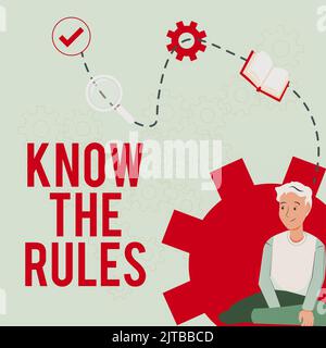 Schreiben von angezeigten Text kenne die Regeln. Geschäftsansatz Lernen Sie das akzeptierte Prinzip oder die Anweisungen zur Einhaltung der Geschäftsfrau Schreiben wichtig Stockfoto