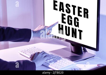 Schreiben Anzeige Text Easter Egg Hunt. Internet-Konzept Suche besondere Saison Leckereien präsentiert Frühling Tradition Oval Blank Chat Box vertreten Stockfoto