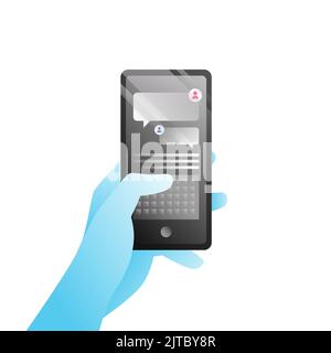 Die Hand Hält Das Smartphone. Illustration Für Sms-Nachrichten. Vektorgrafik Stock Vektor