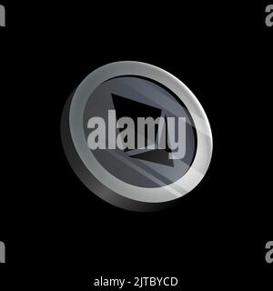 Grau 3D CryptoCoin auf schwarzem Hintergrund. Vektorgrafik Stock Vektor