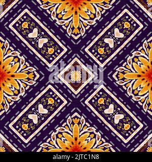 Rustikale provence Blumenmuster Hintergrund. Boho skurrile französische Farbmuster für wiederholte Kacheln. Country Cottage Vintage-Steppdruck. Stockfoto