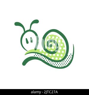 Schneckenlogo. Cartoon-Symbol - grüne Schnecke auf weißem Hintergrund. Einfaches Element für die Konstruktion Stock Vektor