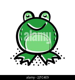 Niedlich und lächelnd Cartoon-Stil grünen Frosch Vektor-Symbol, Illustration. Einfaches stilisiertes Logo auf Weiß Stock Vektor