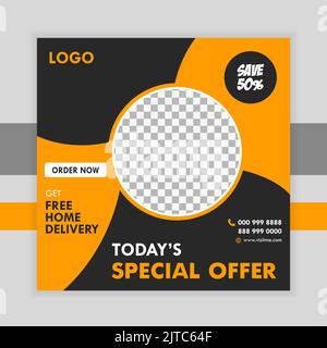 Essen Social Media Post Square Banner Design Marketing Werbeangebot Banner Premium Vorlage Stock Vektor