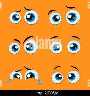 Satz von Cartoon-Augen Emotionen, um Zeichen auf orangefarbenem Hintergrund zu schaffen. Stock Vektor