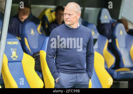 Brondby, Dänemark. 29. August 2022. Cheftrainer Niels Frederiksen aus Broendby, WENN er während des Superliga-Spiels 3F zwischen Broendby IF und FC Midtjylland im Brondby Stadion gesehen wird. (Foto: Gonzales Photo/Alamy Live News Stockfoto