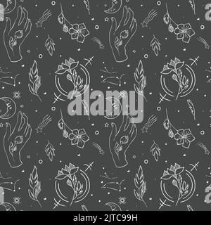 Esoterische Symbole mit Mond und Sonne. Himmelszeichen. Stock Vektor