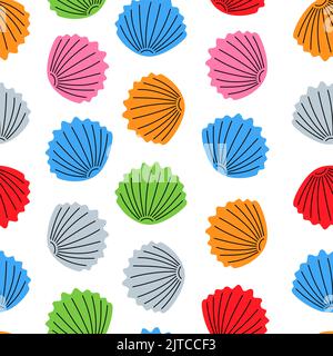 Muschel Muschel Seamless Muster. Farbiger Muschelhintergrund. Muschel Muschel handgezeichnetes Muster Stock Vektor