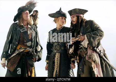 GEOFFREY RUSH, Keira Knightley, Johnny Depp, PIRATEN DER KARIBISCHEN MEERE: AM ENDE DER WELT, 2007 Stockfoto