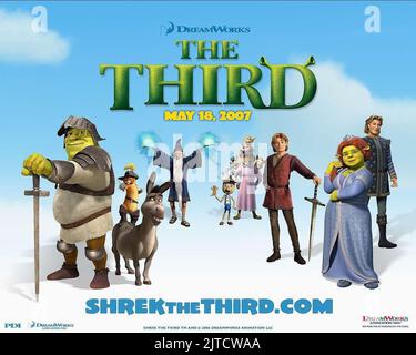 SHREK, STIEFEL, ESEL, MERLIN, PINOCCHIO, WOLF, ARTIE, FIONA, POSTER, SHREK DER DRITTE, 2007 Stockfoto