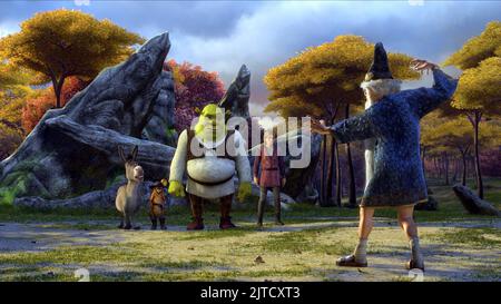 Esel, Puss in Boots, Shrek, ARTIE, MERLIN, SHREK DER DRITTE, 2007 Stockfoto