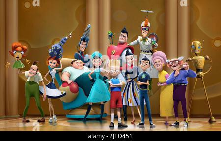 PETUNIA,FRITZ,TALLULAH,LAZSLO,ART,GASTON,JOE,BILLY,LUCILLE,BUD,LEWIS,FRANNY,ROBINSON,SPIKE,DIMITRI,CARL, MEET THE ROBINSONS, 2007 Stockfoto