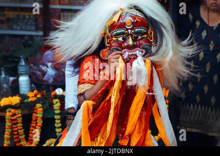 Lakhey Dance, ein traditioneller Tanz in Kathmandu und den newari-Gemeinden im Kathmandu-Tal, Nepal. Stockfoto