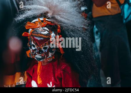 Lakhey Dance, ein traditioneller Tanz in Kathmandu und den newari-Gemeinden im Kathmandu-Tal, Nepal. Stockfoto