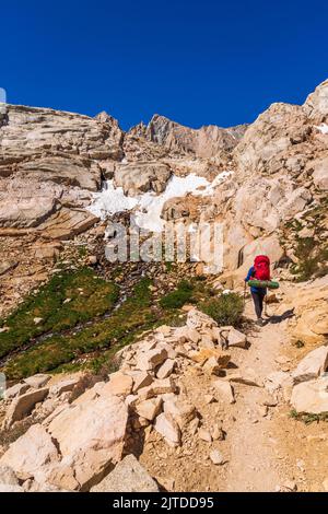 Wanderer auf dem Mount Whitney Trail, John Muir Wilderness, Kalifornien USA Stockfoto