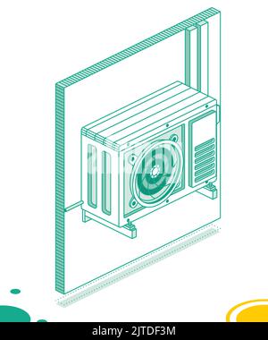 Außenanlage der Klimaanlage. Vektorgrafik. Isometrisches Konzept. Stock Vektor
